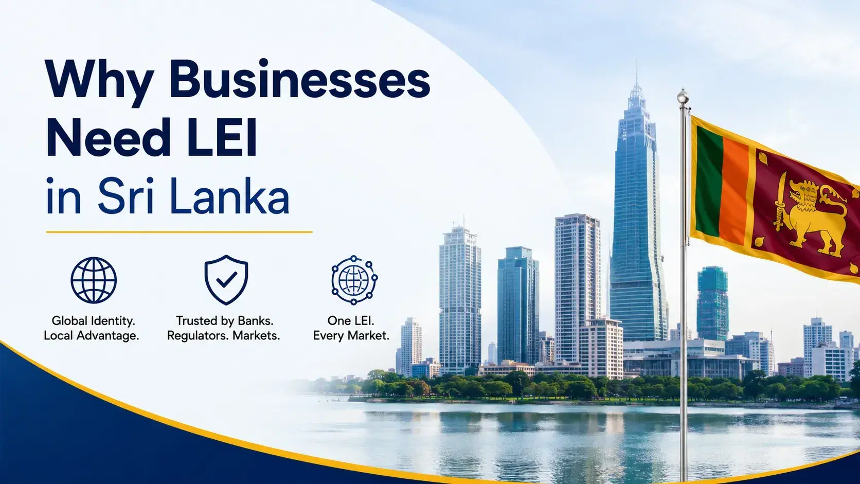 Sri Lankan flag and Colombo skyline illustrating why businesses need an LEI for trusted global identification.